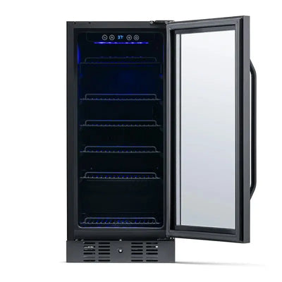 Newair 15" Built-In 96 Can Beverage Fridge in Black Stainless Steel with Precision Temperature | Fridge.com