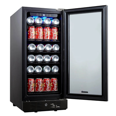 Newair 15” Built-In 96 Can Beverage Fridge with Precision Temperature Controls and Adjustable Shelves - Black Stainless Steel | Fridge.com