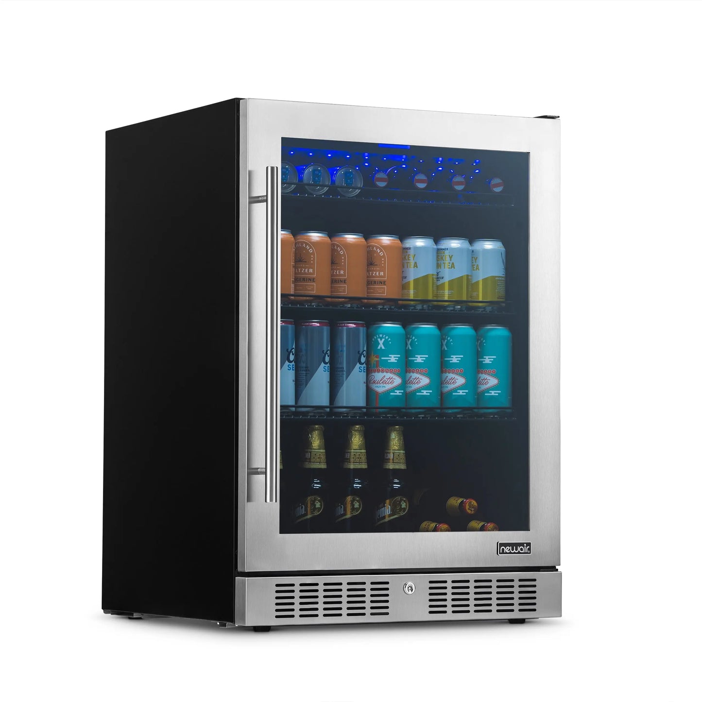 Newair 177 Can Beverage Refrigerator Cooler, Built-In Fridge in Black Stainless Steel for Home, Office or Bar | Fridge.com
