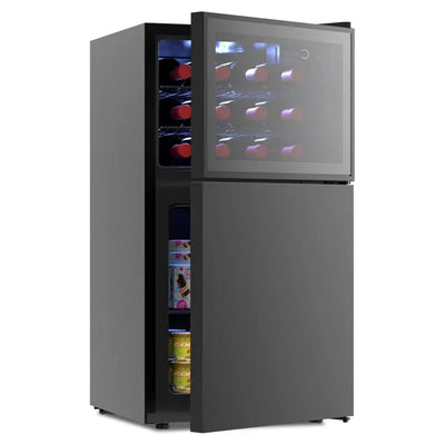 Northair 2-Door Wine Cooler and Freezer - 12 Bottle Wine Capacity and 1.3 Cubic Feet Freezer Capacity, Dual Zone Temperature Control, Perfect for Home or Office | Fridge.com