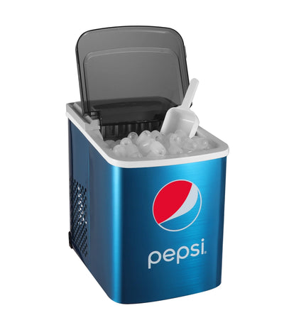 Pepsi 26 Lbs. Stainless Steel Ice Maker, Built in Bottle Opener - Blue | Fridge.com