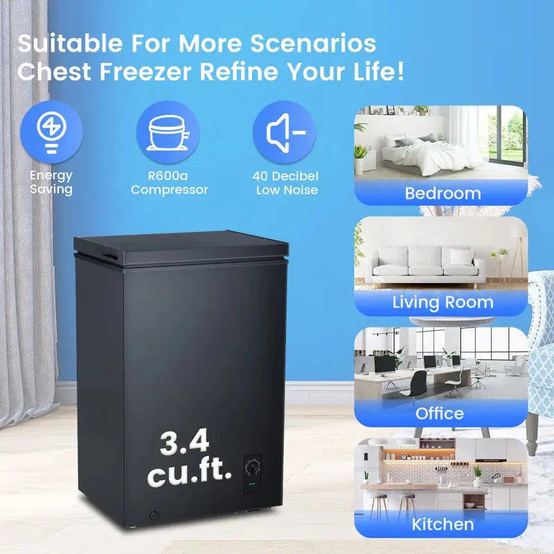 Portable 3.4 Cubic Feet Garage Ready Chest Freezer with Adjustable Temperature Controls | Fridge.com