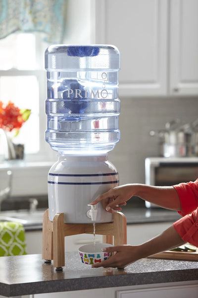 Primo® Water Countertop Dispenser Top Loading, Cool Temp, Ceramic, Wooden Stand | Fridge.com