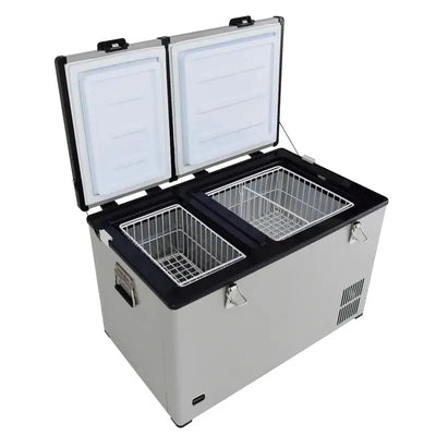 Whynter Outdoor 90 Quart Dual Zone Portable Freezer/Refrigerator with 12V DC and Wheels | Fridge.com