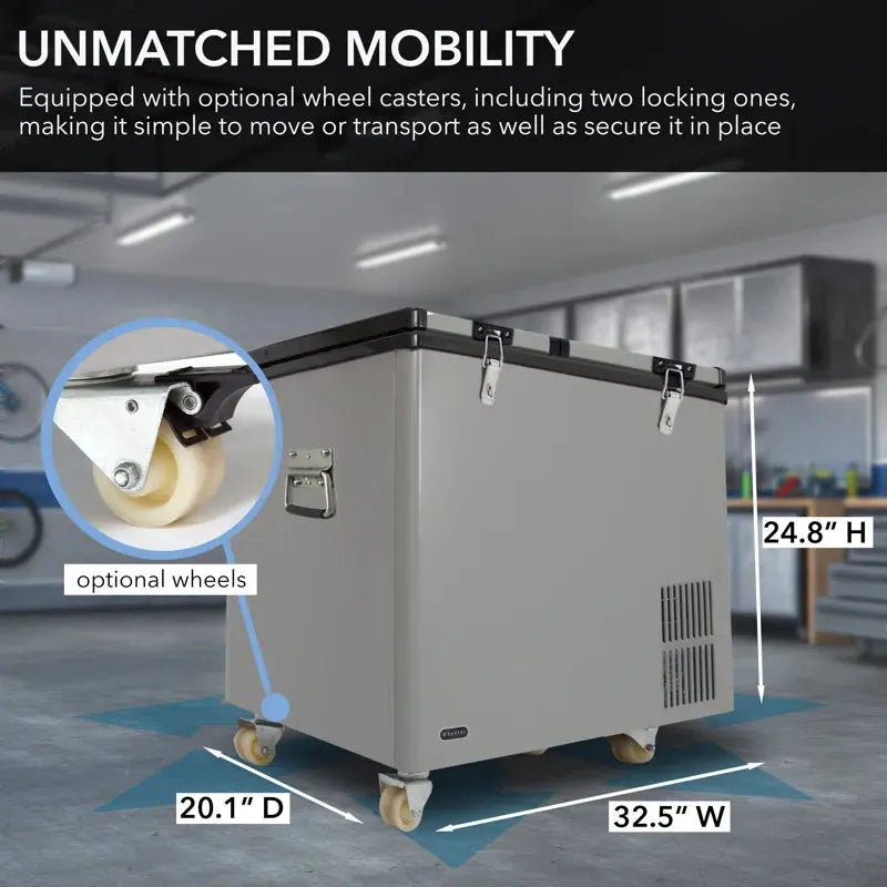 Whynter Outdoor 90 Quart Dual Zone Portable Freezer/Refrigerator with 12V DC and Wheels | Fridge.com