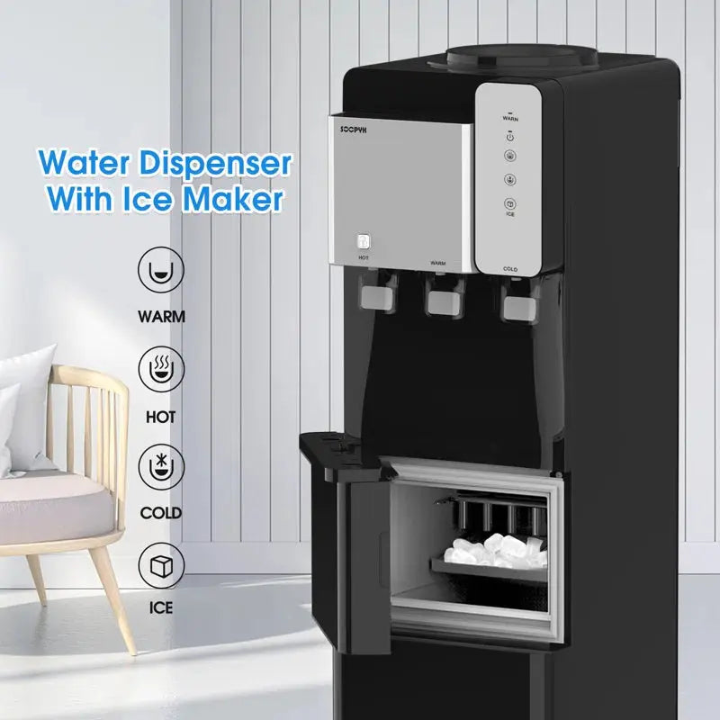 SOOPYK Hot and Cold Water Cooler Dispenser with Ice Maker 5 Gallon Bottle Top Load 27 Lbs per Day | Fridge.com