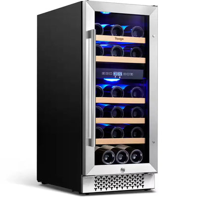 Dual Zone 15 In. 28-Bottles Built-In Wine Cooler Refrigerator 40-65°F Frost-Free W/ Safety Lock and 5 Removable Shelves | Fridge.com