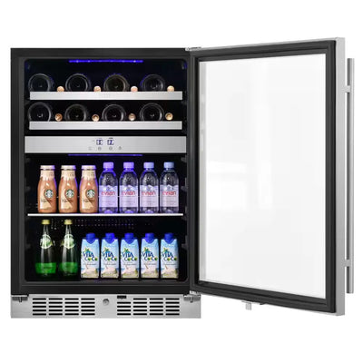 Signature 24 In. 16-Bottle and 70-Can Stainless Steel Single Door Dual Zone Built-In Wine and Beverage Cooler | Fridge.com