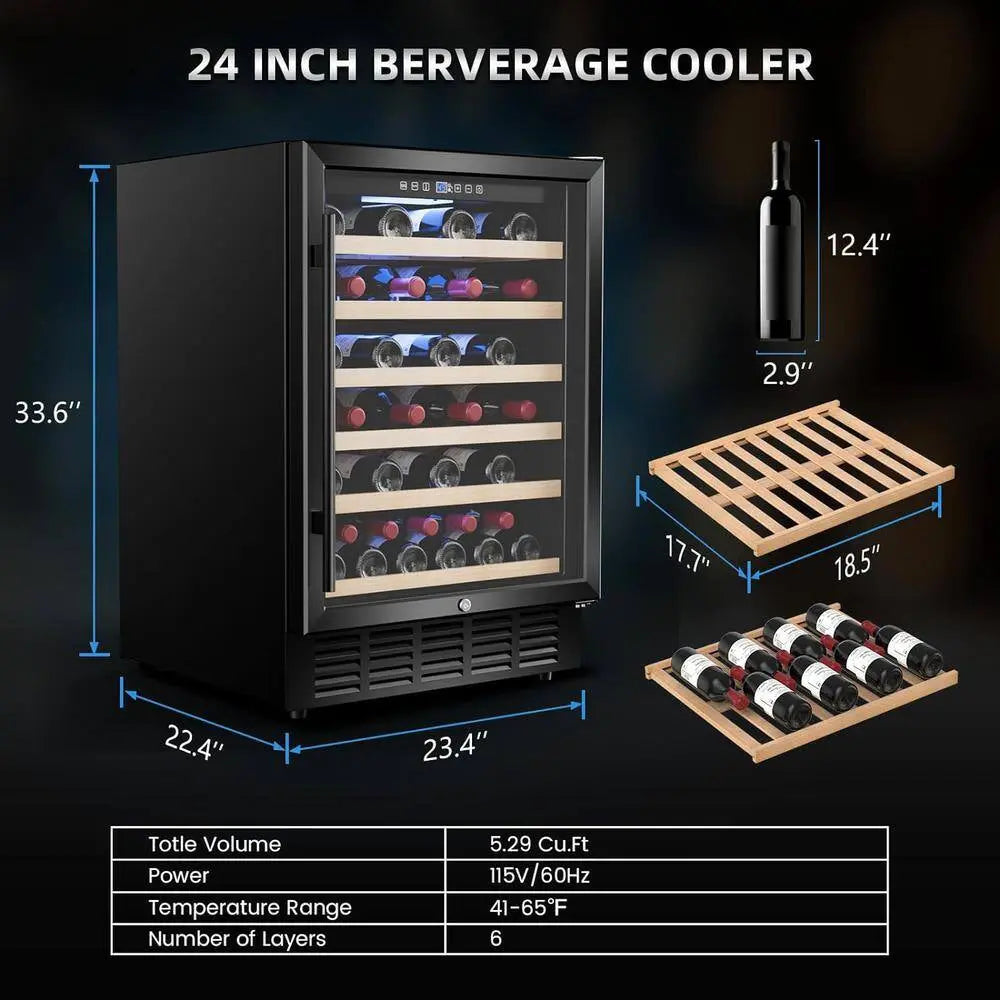 Single Zone Cellar Cooling Unit in Black 24 In. Wine Cooler, 51 Bottle Wine Refrigerator with Removeable Shelves | Fridge.com