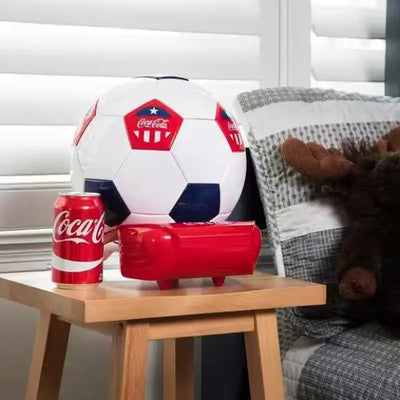 Soccer Ball Mini Fridge, 5 Can Beverage Cooler with Hidden Opening, White Red Black | Fridge.com