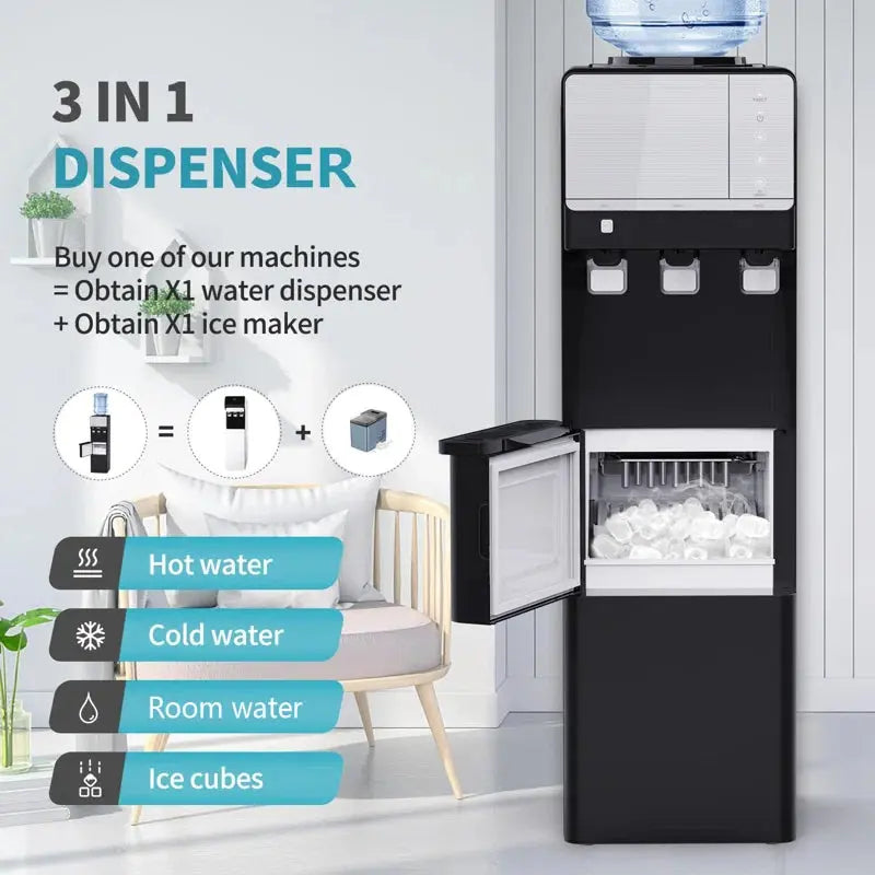 Soopyk Freestanding Top Loading Water Cooler with Ice Maker for 5 Gallon Bottle Black | Fridge.com