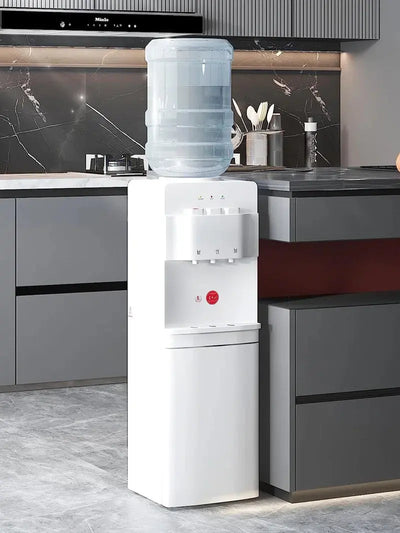 Tabu Top Loading Water Cooler Dispenser, Hot & Cold Water Cooler Dispenser, Holds 3 or 5 Gallon Bottle, with Anti-Scalding Design, Storage Cabinet and Safety Lock for Home, Office Use (White) | Fridge.com