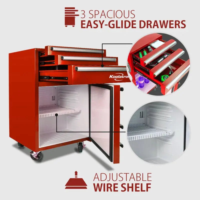 Koolatron Tool Chest Fridge 1.8 Cu Ft Rolling Fridge W/ Tool Drawers Red | Fridge.com