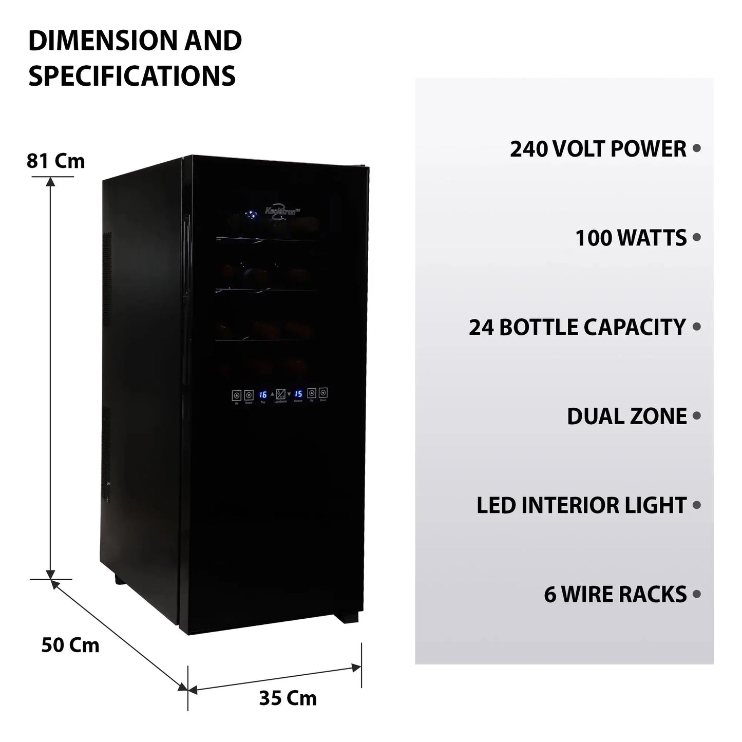 Urban Series 24 Bottle Dual Zone Wine Cooler, Black Thermoelectric Wine Fridge, 2.4 Cu. Ft (68L), Freestanding Wine Cellar, Red, White, Sparkling Wine Storage for Home Bar, Kitchen, Apartment, Condo | Fridge.com