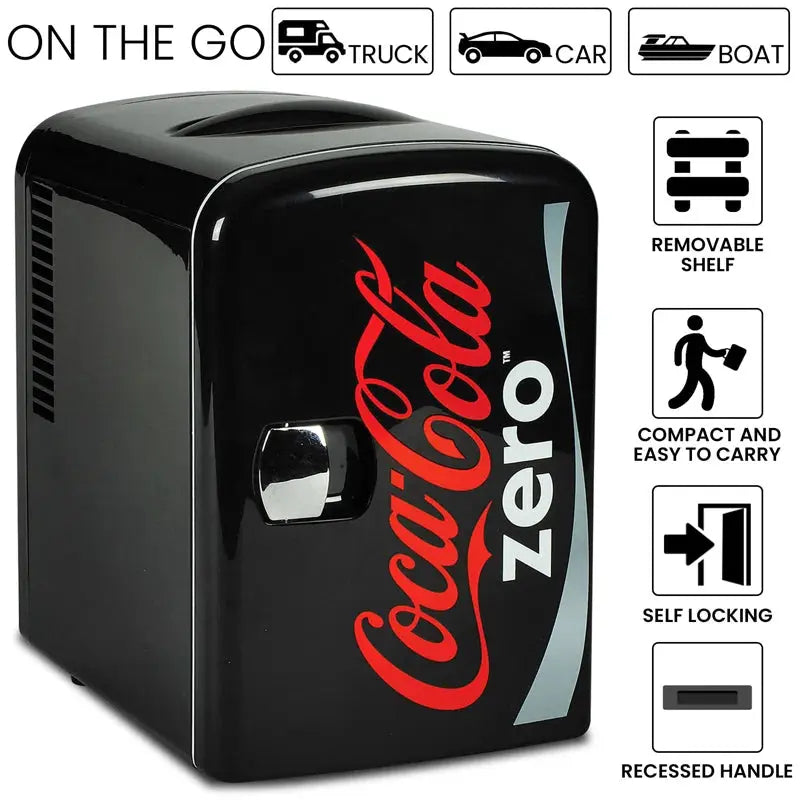 Coca-Cola Coke Zero 4L Cooler/Warmer 12V DC 110V AC Mini Fridge, Black | Fridge.com