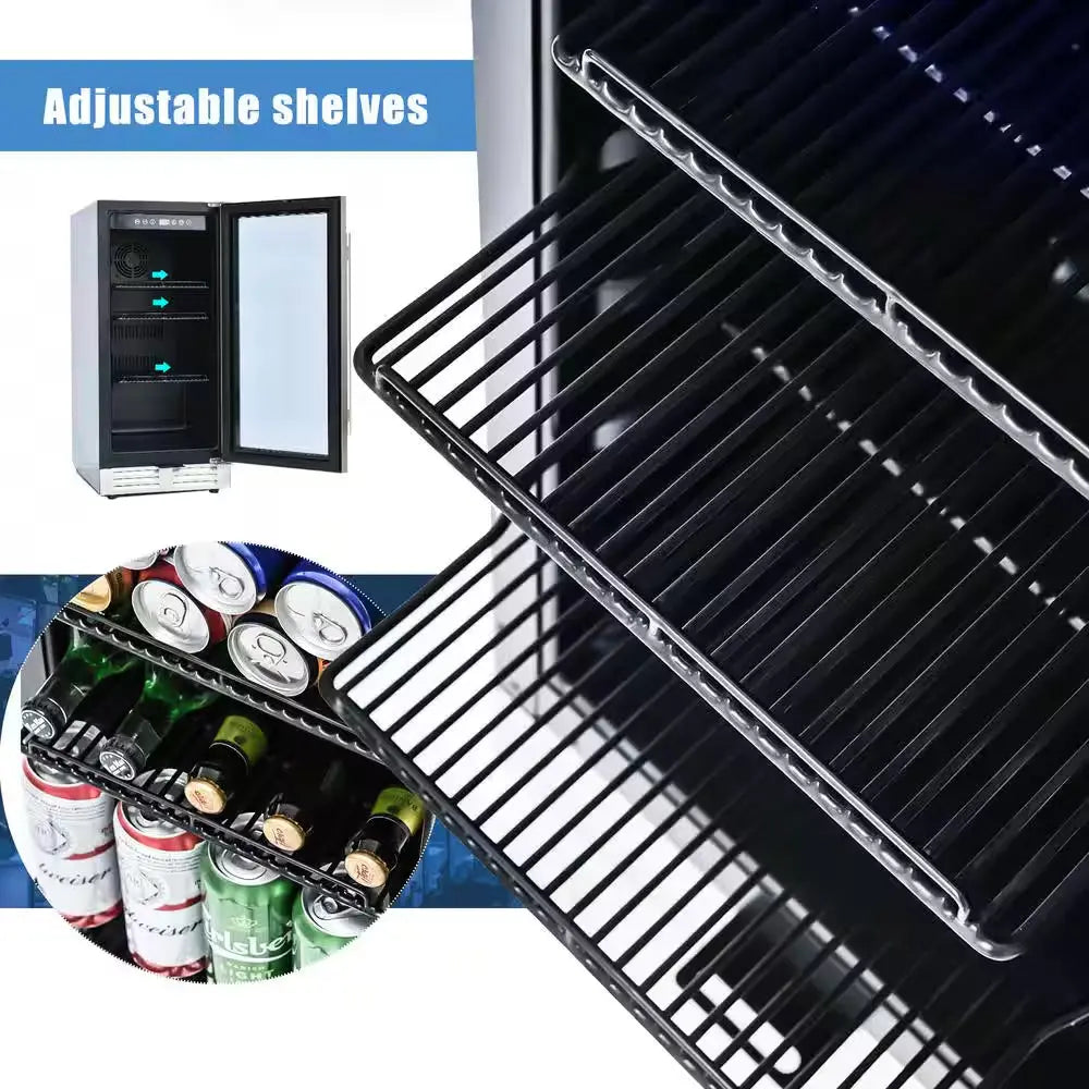 Built-In and Freestanding 15 In. Mini Beverage Refrigerator/Wine Cabinet Cellar Cooling Unit in Black and Silver | Fridge.com