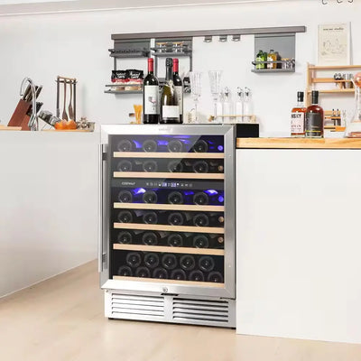 Wine Cooler 51 Bottles Dual Zone Wine Refrigerator Built-In Freestanding Cellar Cooling Unit in Black | Fridge.com