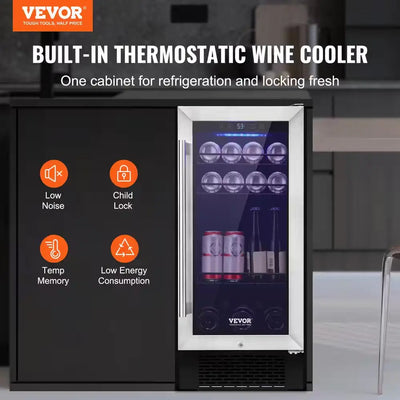 Wine Cooler, 96 Cans Capacity under Counter Built-In or Freestanding Wine Refrigerator, Beverage Cooler with LED, Black | Fridge.com