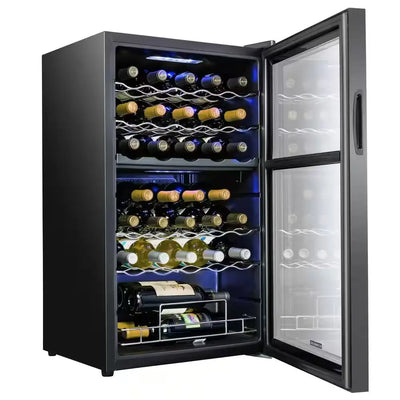 Wine Fridge, Dual Freestanding Wine Refrigerator, 33 Bottle Wine Cooler | Fridge.com