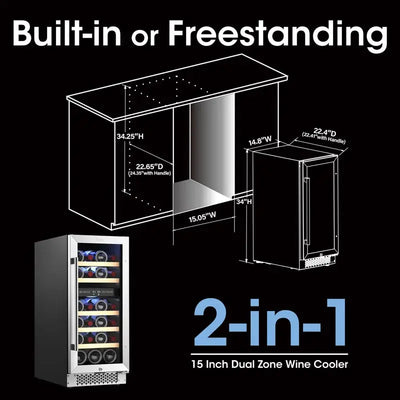 Yeego 28 Bottles 15" Dual Zone Wine Cooler under Counter Compressor Wine Refrigerator Mini Fridge | Fridge.com
