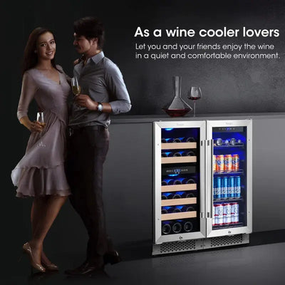 Yeego 29.6'' 28 Bottle and 120 Can Dual Zone Wine and Beverage Refrigerator | Fridge.com