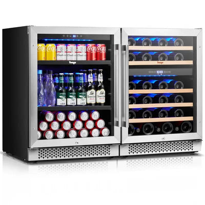 Yeego 48'' 46 Bottle and 180 Can Triple Zone Wine & Beverage Refrigerator | Fridge.com