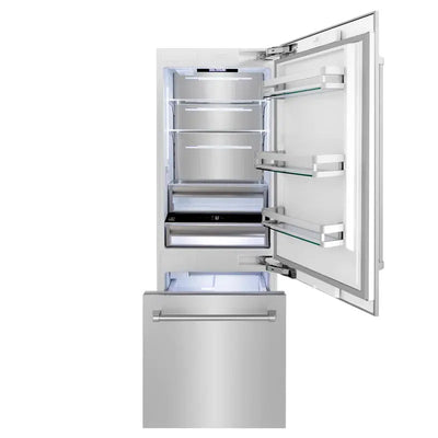 ZLINE 30" Autograph Edition 16.1 Cu. Ft. Built-In Bottom Freezer Refrigerator with Accent Handles | Fridge.com