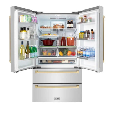 ZLINE 36" Autograph Edition 22.5 Cu. Ft Freestanding French Door Refrigerator with Ice Maker in Fingerprint | Fridge.com