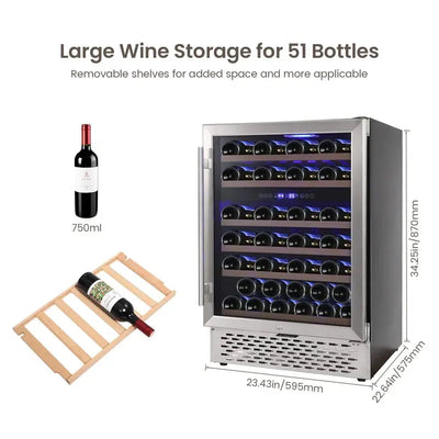 Zstar 23.4'' 51 Bottle Dual Zone Wine Refrigerator | Fridge.com