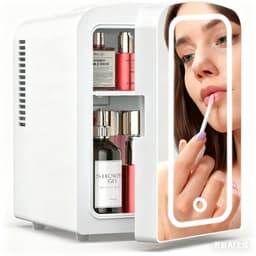 White 4L Skincare Mini Fridge! LED Mirror + Ac/Dc, 6-Can Space For Makeup & More In Any Room | Fridge.com