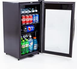 Avanti Beverage Cooler with Glass Door 108 Can Mini Refrigerator with Lock for Beer Soda Water Wine with Adjustable Shelves Digital Temperature Control and Interior Lighting, 3-Cu.Ft., Metallic | Fridge.com