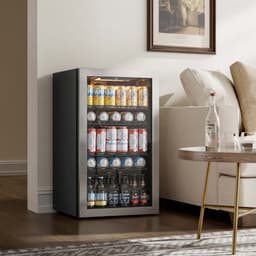 18.9-Inch Wide 3.36 cu. ft. Beverage Refrigerator Holds Up To 130 Cans With Seamless Stainless Steel Reversible Glass Door | Fridge.com