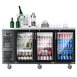 Coolake 72” Commercial Back Bar Cooler with 3 Glass Doors, 24.2 Cu.Ft. Stainless Steel Top Back Bar Refrigerator with LED Lighting, Counter Height Back Beverage Refrigerator for Bar Restaurant Office | Fridge.com