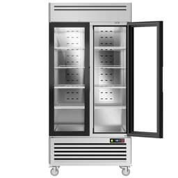 Coolake 40 W 36 cu.ft. Commercial Beverage Refrigerator, Stainless Steel Commercial Display Fridge With 2 Glass Door, Fan Cooling Upright Merchandise | Fridge.com