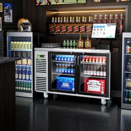 Coolake 60" 17.3 cu.ft. 2 Glass Doors Commercial Counter Height Back Bar Cooler Refrigerator With Stainless Steel Top LED Lighting For Bar Office Stor | Fridge.com