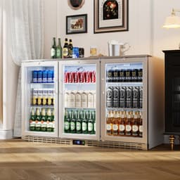 53 Inch 11.4 cu.ft Back Bar Refrigerator, Undercounter Beverage Refrigerator And Cooler With 3 Glass Doors, Stainless Steel Bottle Cooler For Home Bar | Fridge.com