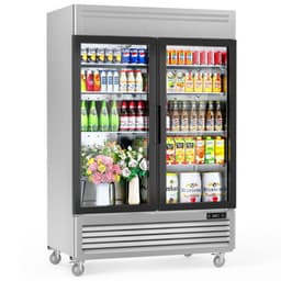 Coolake 49 cu.ft Double Glass Doors Commercial Beverage Fridge, 54.4 W Stainless Steel LED Lighting Merchandiser Refrigerator, Fan Cooling Display Fr | Fridge.com