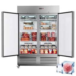 ECEVT 54" W 2 Door Commercial Freezer Stainless Steel Fan Cooling 49 Cu.ft Upright Freezer for Restaurant Bar Shop -10℉ ~10℉ Reach-in Freezers | Fridge.com