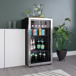EdgeStar 17.5'' W Freestanding 80 Cans (12 oz.) 3.10 Cubic Feet Beverage Cooler With Wine Storage And Glass Door | Fridge.com
