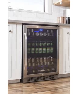 EdgeStar CBR1502SG 24 Inch Wide 142 Can Built-In Beverage Cooler with Tinted Door and LED Lighting - Stainless Steel | Fridge.com