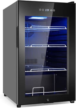 FoMup Beverage Refrigerator 17 inch Wide - 126 Can Beverage Cooler with Glass Door | Counter-Top/Freestanding Mini Beverage Beer Fridge | Temperature Memory | Invisible Door | Perfect for Soda, Beer | Fridge.com