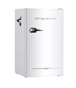 Frigidaire Retro Compact Fridge with Chiller, 3.2 cu ft Countertop Fridge with Built-In Bottle Opener, Compact Refrigerator for Office, Bedroom, Dorm Room or Cabin - 18.7"D x 19.01"W x 33.27"H (White) | Fridge.com