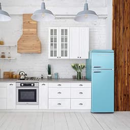 Galanz GLR12TBEEFR Refrigerator, Dual Door Fridge, Adjustable Electrical Thermostat Control with Top Mount Freezer Compartment, Retro Blue, 12.0 Cu Ft | Fridge.com