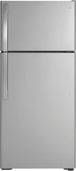 GE GTS17GSNRSS 28" Top Freezer Refrigerator with 16.63 cu. ft. Capacity, LED Lighting, Adjustable Glass Shelves and Upfront Temperature Controls in Stainless Steel | Fridge.com