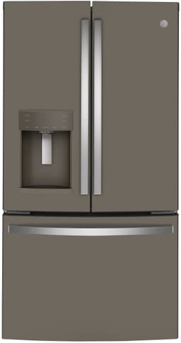 GE GYE22GMNES 36" French Door Counter Depth Refrigerator with 22.1 cu. ft. Total Capacity Space Saving Ice Maker Showcase LED Lighting in Slate | Fridge.com