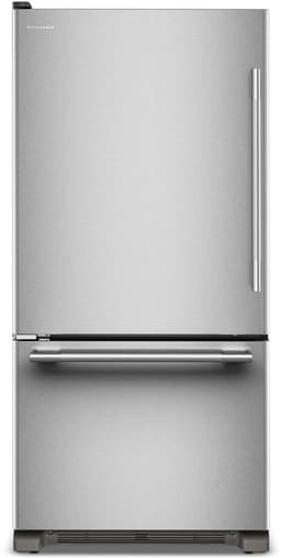 KitchenAid 22 Cu. Ft. 33 in. Standard-Depth Bottom Mount Refrigerator w/ Left Door Swing in Steel KRBL133SPS | Fridge.com