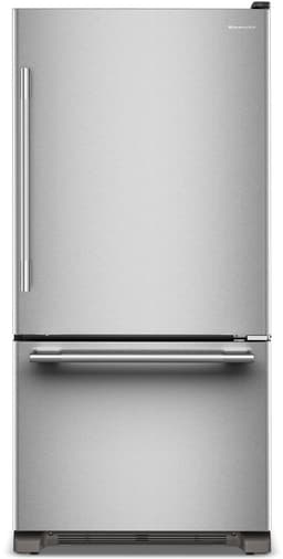 KitchenAid 22 Cu. Ft. 33 in. Standard-Depth Bottom Mount Refrigerator w/ Right Door Swing in Steel KRBR133SPS | Fridge.com