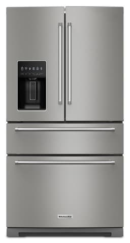 KitchenAid 26.2 Cu. Ft. Multi-Door French Door Refrigerator w/ Platinum Interior in Steel KRMF536RPS | Fridge.com