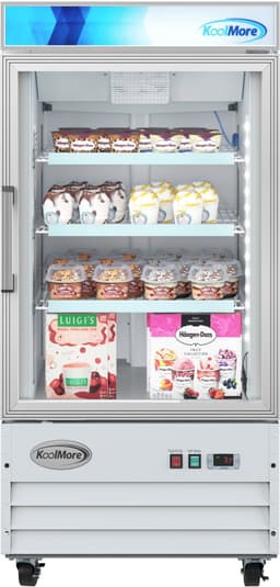 KoolMore 26 in. Commercial One Glass Door Display Upright Freezer Merchandiser in White 9 Cu. Ft. (MDF-1GD-9C-WH) | Fridge.com