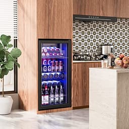 Manastin Beverage Refrigerator Cooler-120 Cans Freestanding Mini Fridge Cooler with Glass Door, Adjustable Shelves & Digital Temperature Display for Soda, Wine or Beer (Black, 3.2 Cu.Ft) | Fridge.com